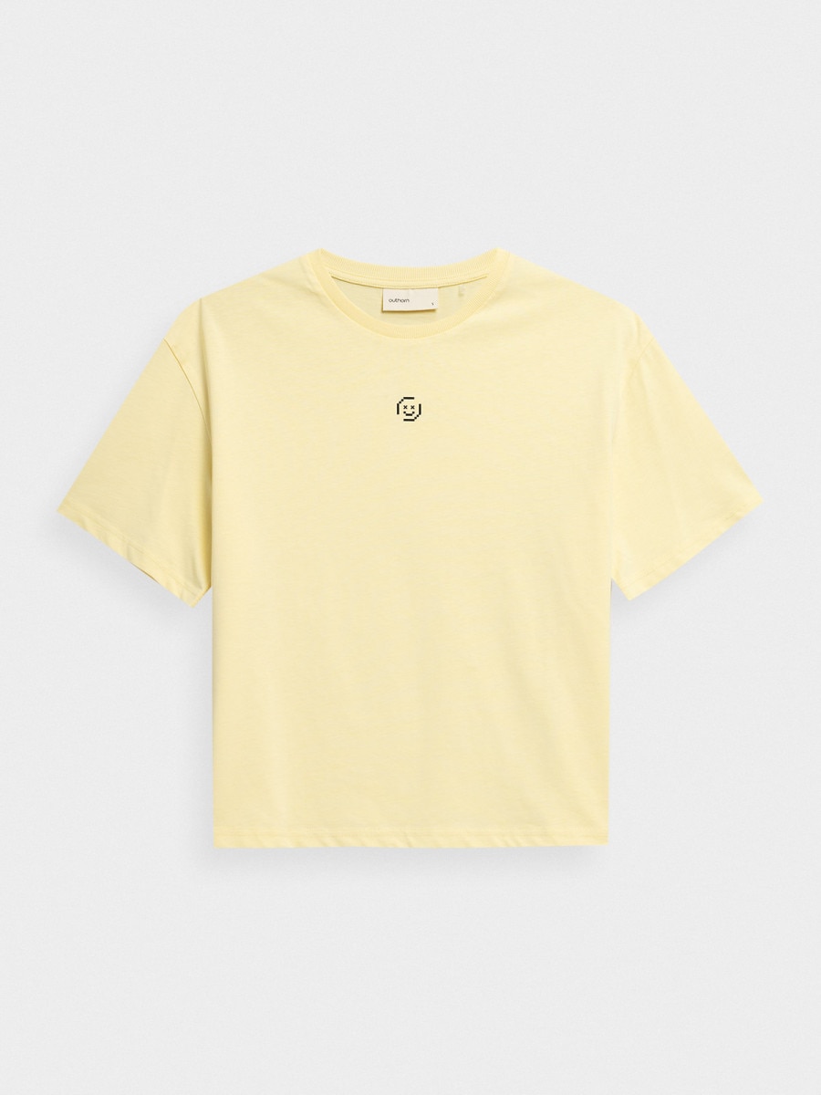 OUTHORN T-shirt z nadrukiem damski - żółty Jasny żółty 4