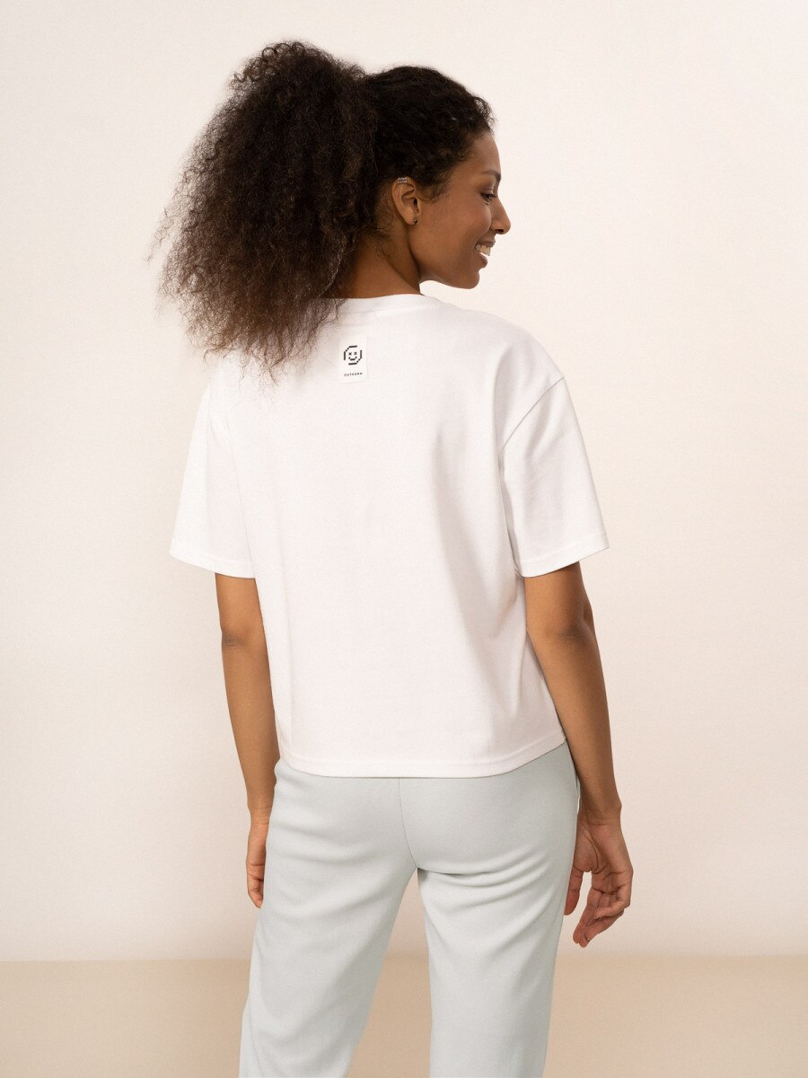 OUTHORN T-shirt z dekoltem w serek damski - biały Biały 2