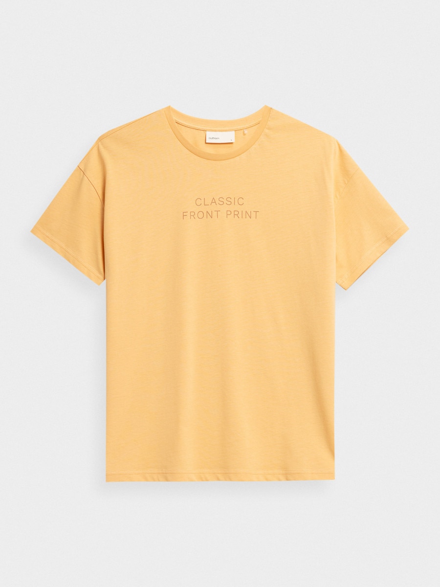 OUTHORN T-shirt oversize z nadrukiem damski - złoty Złoty 5