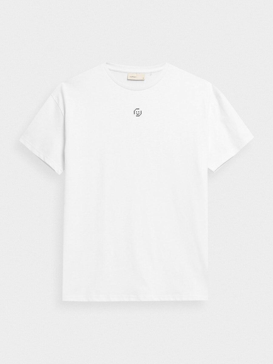 OUTHORN T-shirt oversize z nadrukiem męski - biały Biały 6