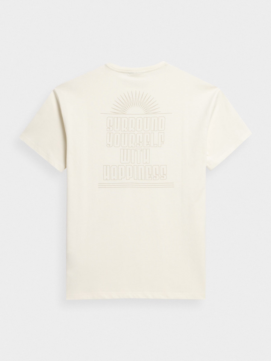 OUTHORN T-shirt oversize z nadrukiem męski - kremowy Złamana biel 5