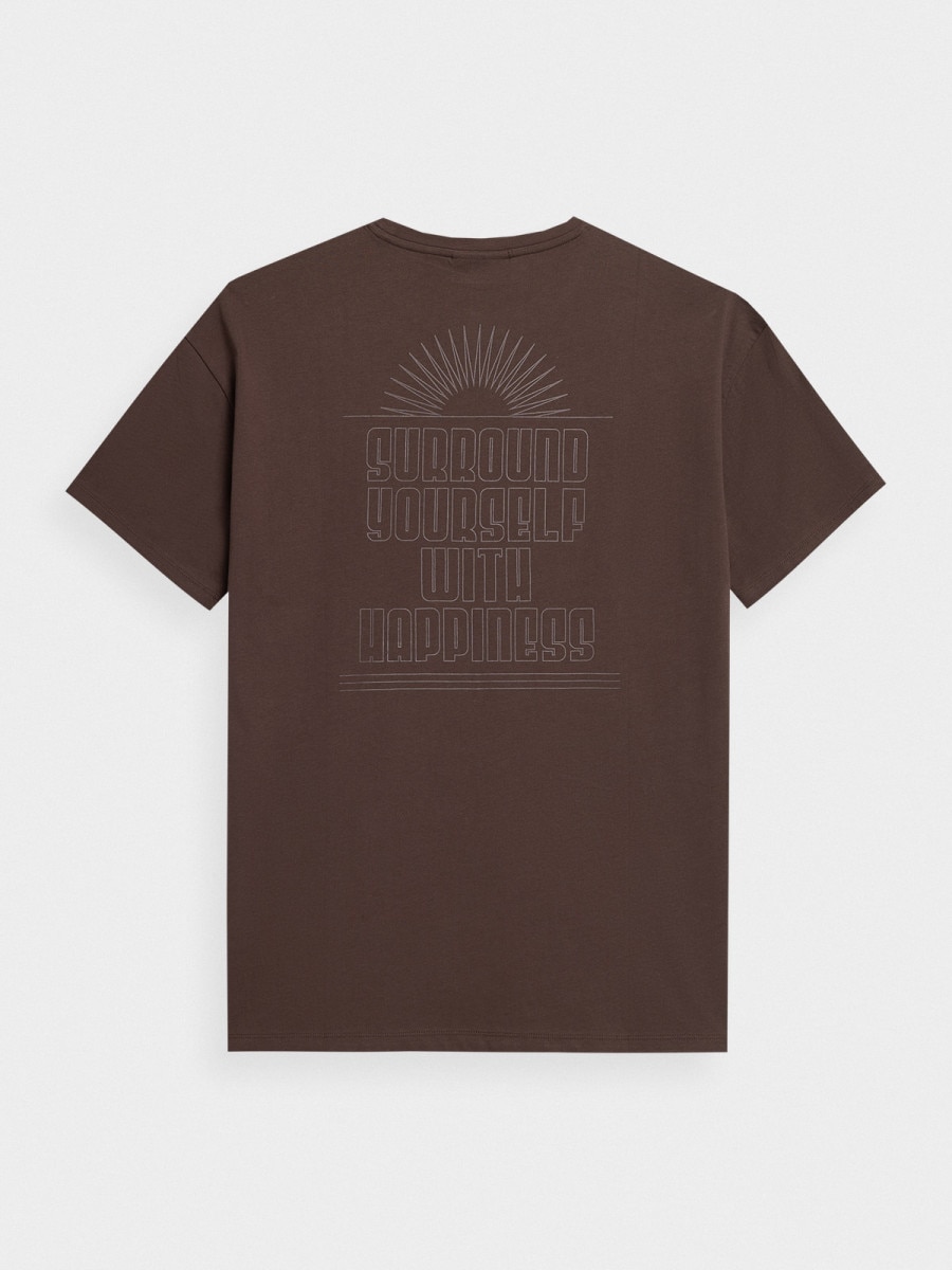 OUTHORN T-shirt oversize z nadrukiem męski - brązowy Ciemny brązowy 5