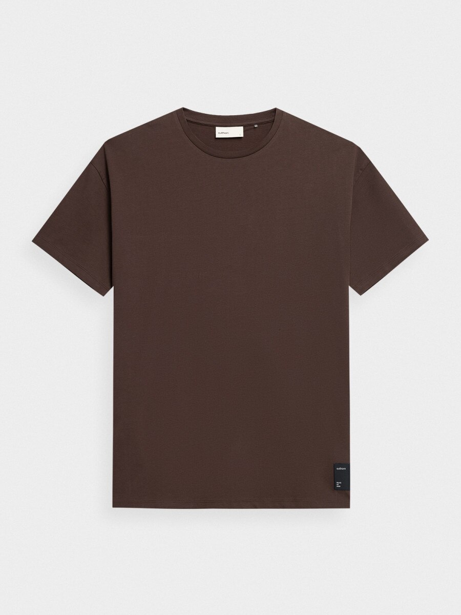 OUTHORN T-shirt oversize z nadrukiem męski - brązowy Ciemny brązowy 4