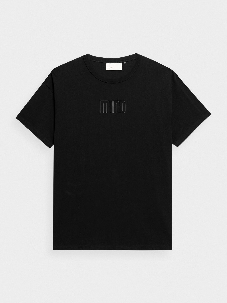 OUTHORN T-shirt oversize z nadrukiem męski - czarny Głęboka czerń 5