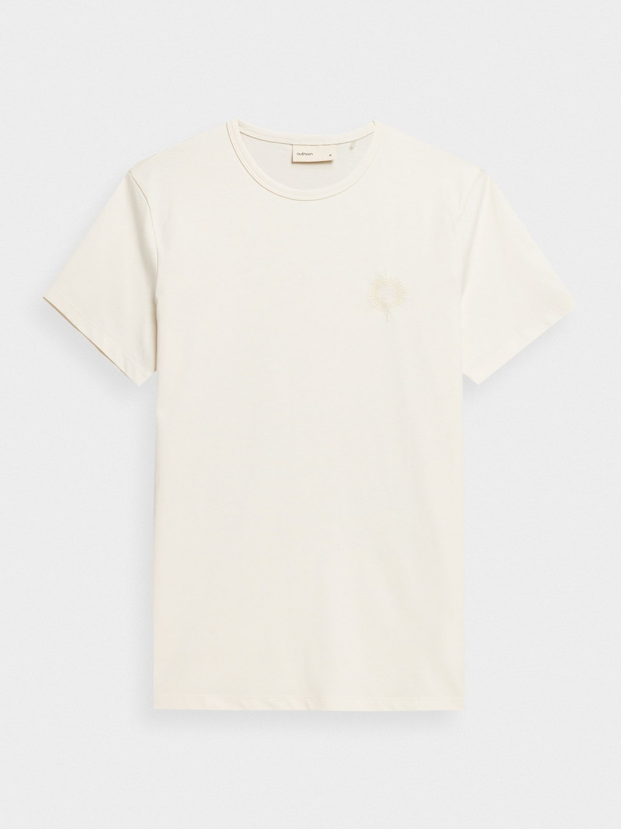 OUTHORN T-shirt z nadrukiem męski - kremowy Złamana biel 5