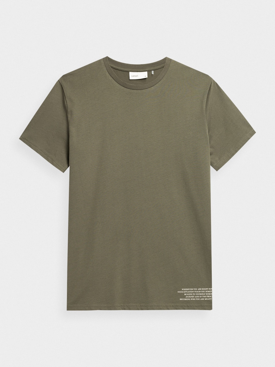 OUTHORN T-shirt z nadrukiem męski - oliwkowy/khaki Khaki 5