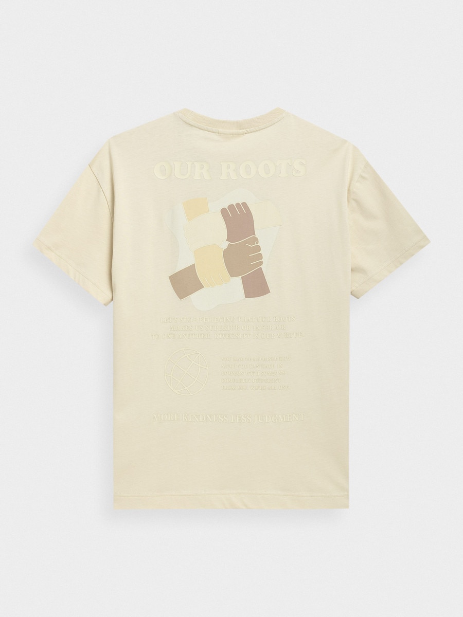 OUTHORN T-shirt z nadrukiem męski - kremowy Kremowy 6