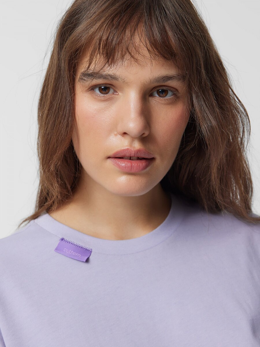 OUTHORN T-shirt oversize gładki damski - fioletowy Jasny fiolet 3