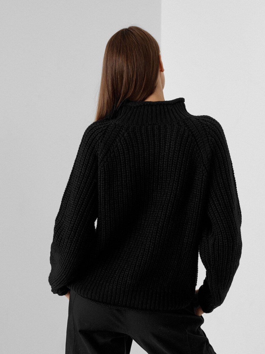  Sweter z grubym splotem damski  Głęboka czerń 2