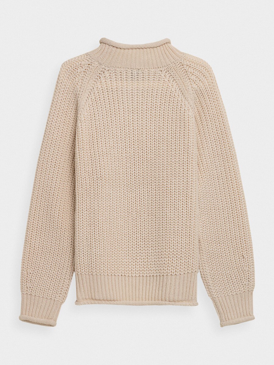  Sweter z grubym splotem damski  Kremowy 5