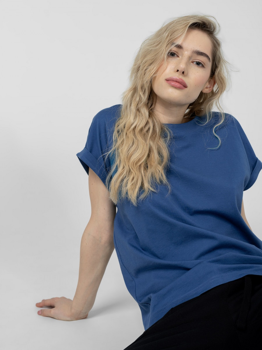 OUTHORN T-shirt gładki damski - niebieski Niebieski