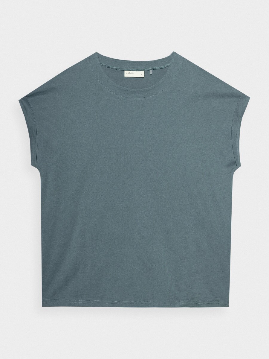 OUTHORN T-shirt gładki damski - oliwkowy Oliwkowy 4