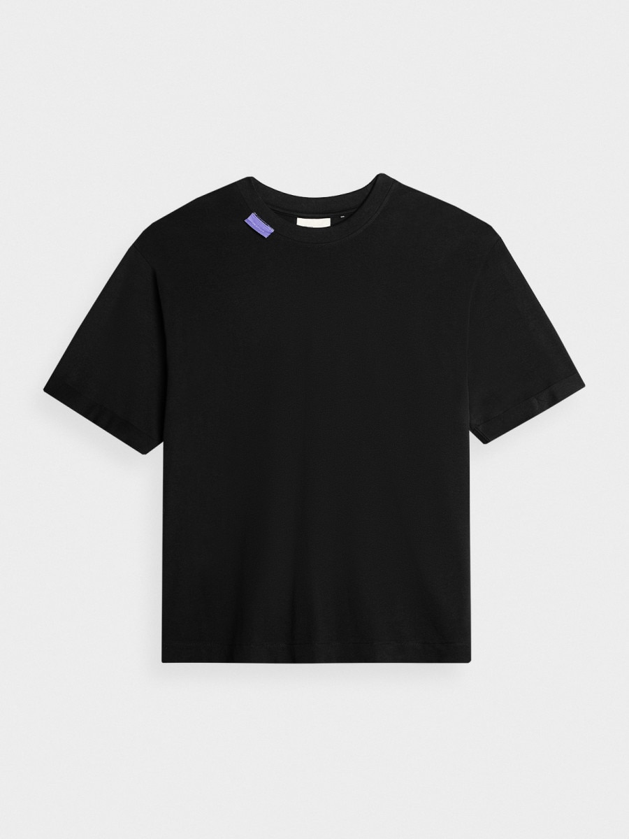 OUTHORN T-shirt o kroju boxy gładki męski - czarny Głęboka czerń 5