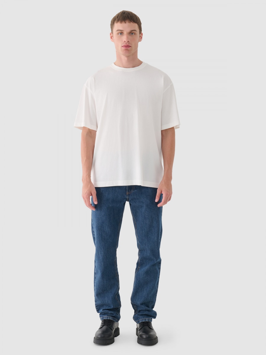 OUTHORN T-shirt oversize basic męski - złamana biel Złamana biel 5