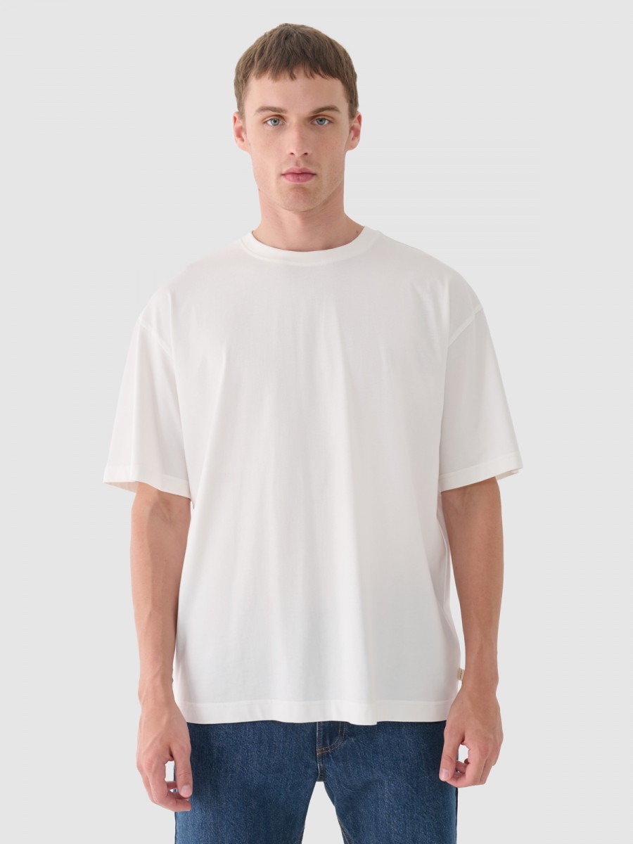 OUTHORN T-shirt oversize basic męski - złamana biel Złamana biel