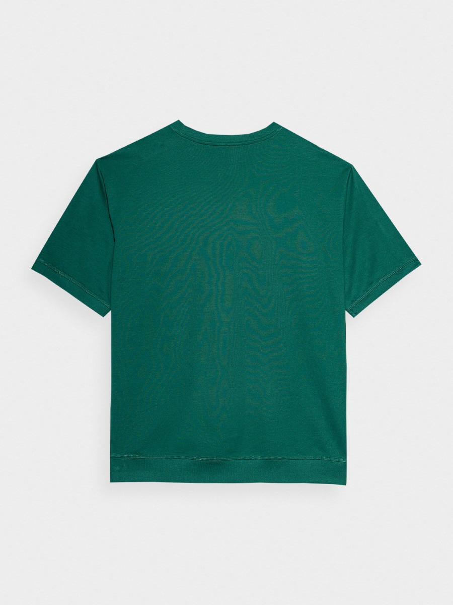 OUTHORN T-shirt oversize gładki męski - zielony Ciemna zieleń 5