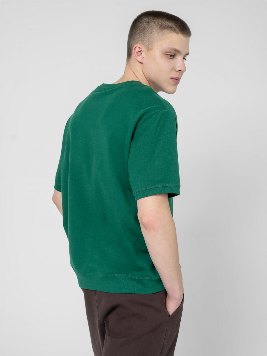 OUTHORN T-shirt oversize gładki męski - zielony Ciemna zieleń 3