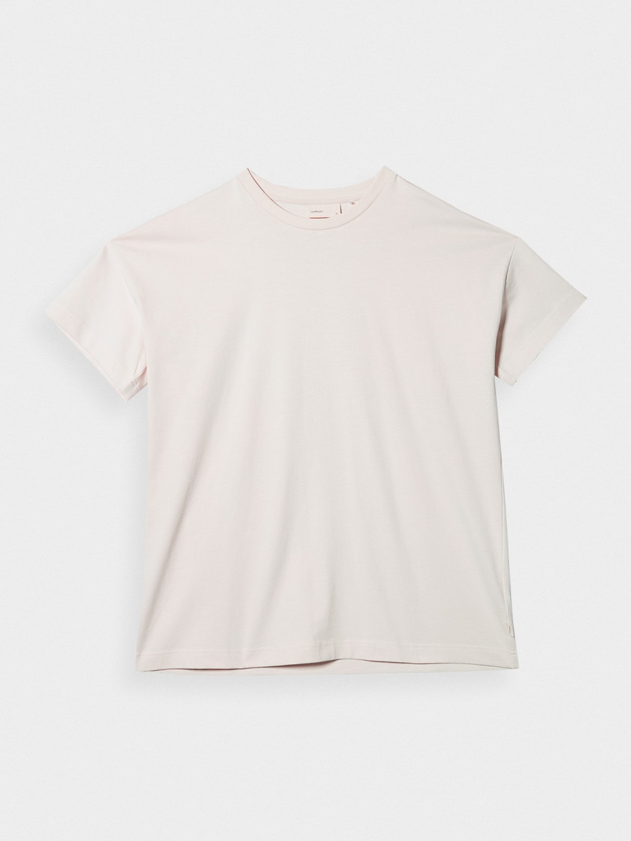 OUTHORN T-shirt oversize z haftem damski - kremowy Złamana biel 5