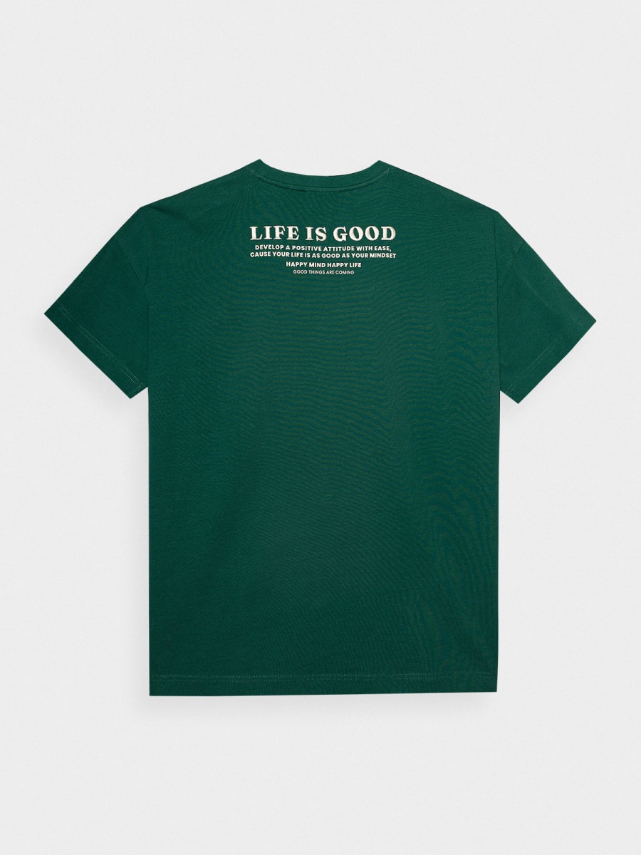 OUTHORN T-shirt oversize z haftem damski - zielony Ciemna zieleń 6