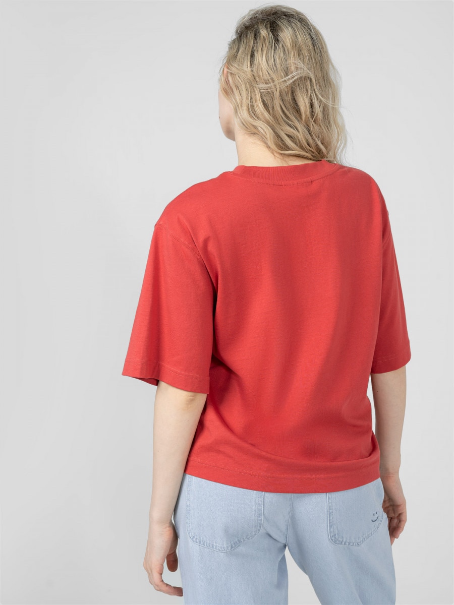 OUTHORN T-shirt z nadrukiem damski - czerwony Czerwony 3