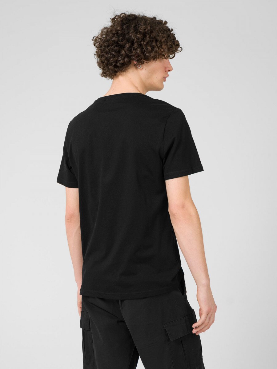 OUTHORN T-shirt z dekoltem w serek męski - czarny Głęboka czerń 3