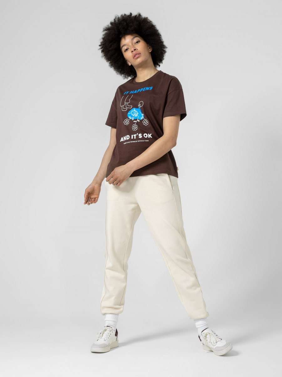 OUTHORN T-shirt z nadrukiem damski - brązowy Ciemny brązowy 2