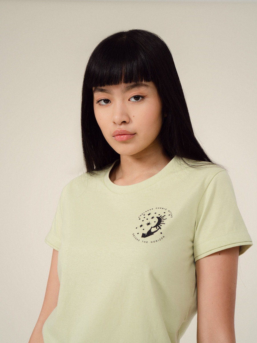 OUTHORN T-shirt z nadrukiem damski Jasna zieleń