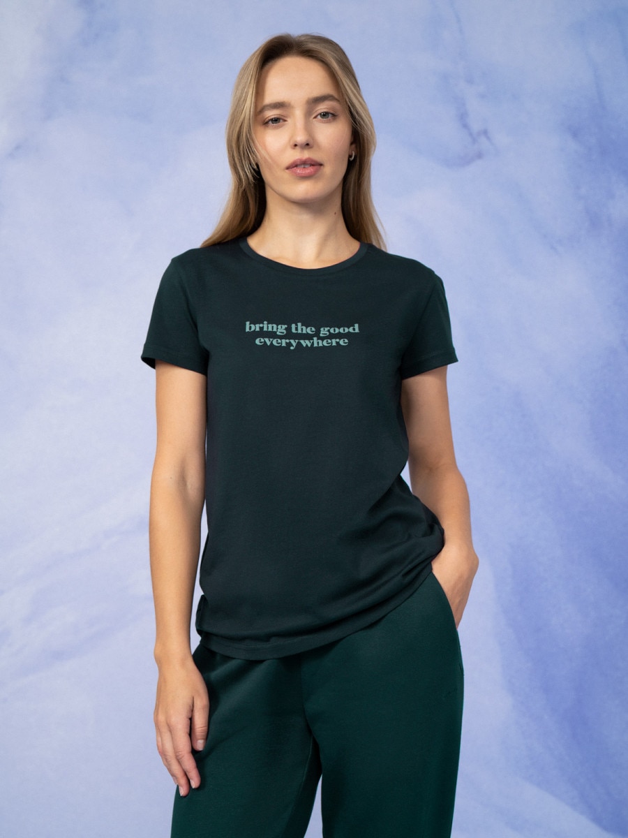 OUTHORN T-shirt z nadrukiem damski - granatowy Granat