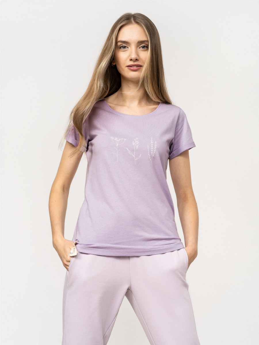 OUTHORN T-shirt z nadrukiem damski - fioletowy Jasny fiolet