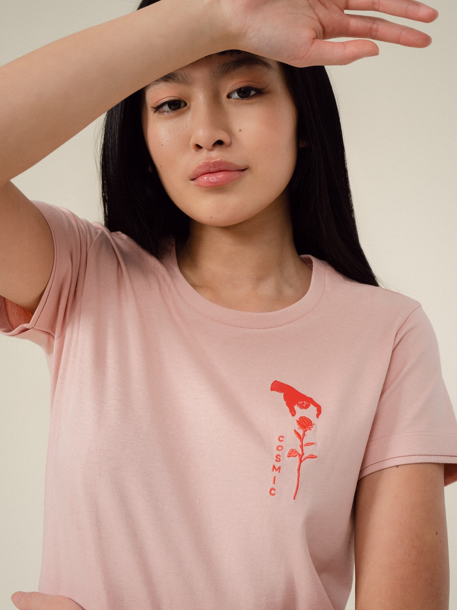 OUTHORN T-shirt z nadrukiem damski Jasny róż