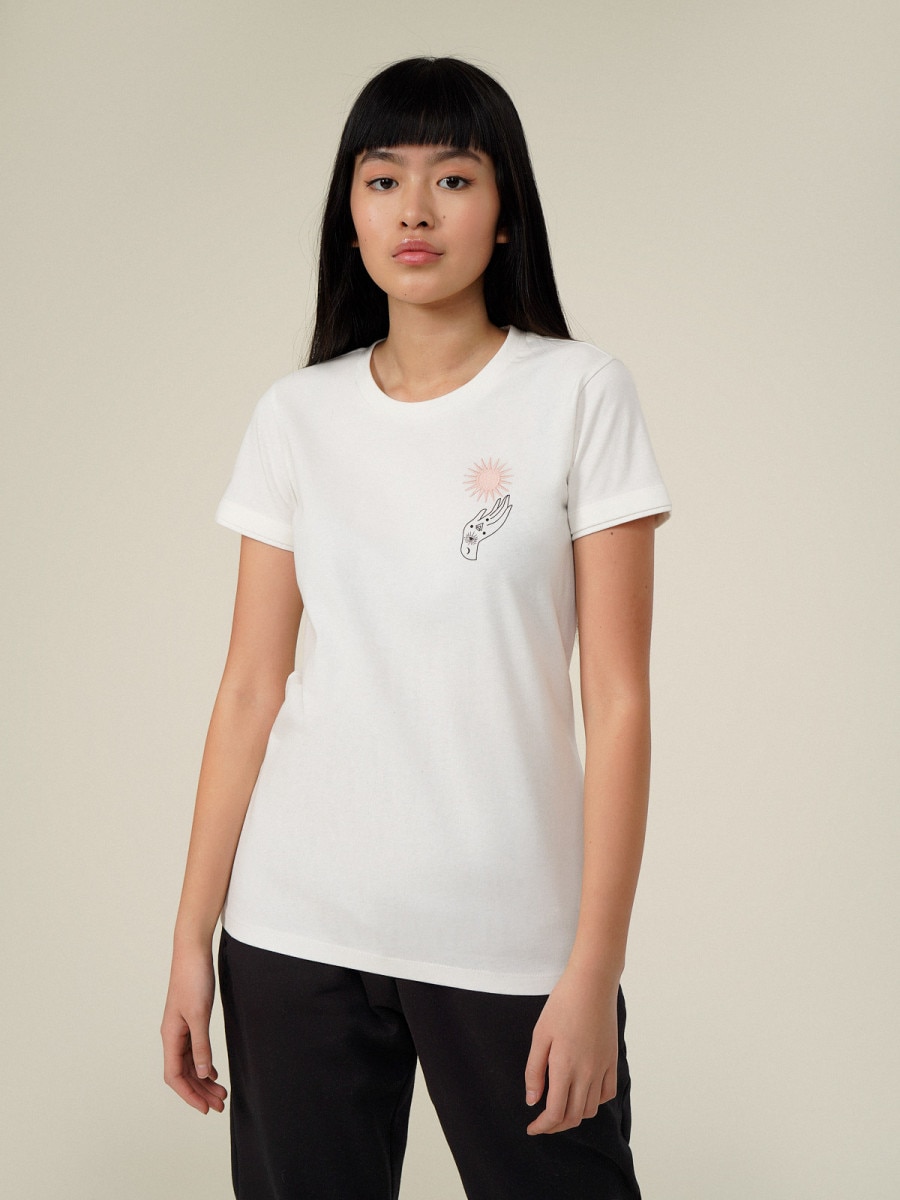 OUTHORN T-shirt z nadrukiem damski Złamana biel