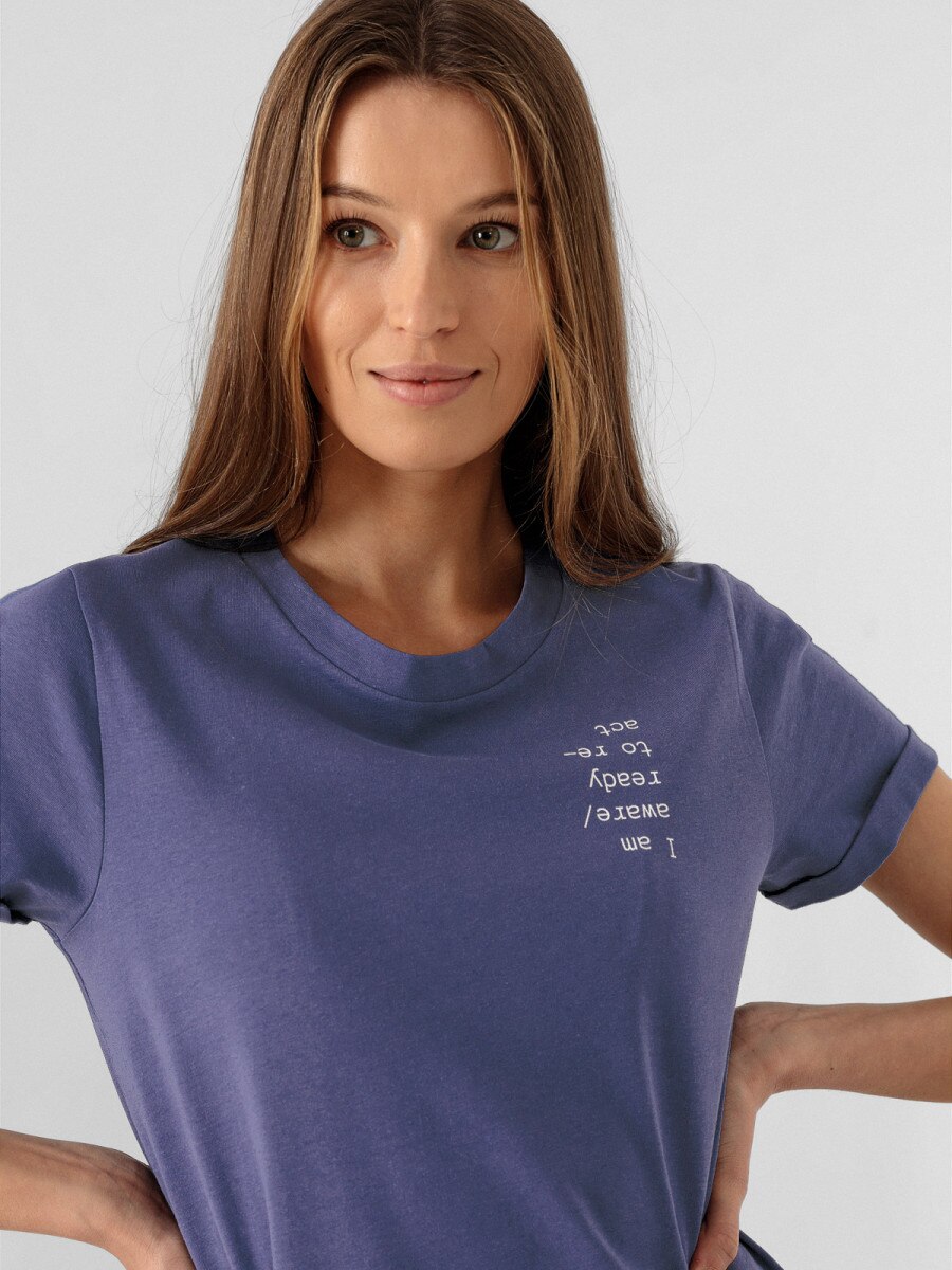  T-shirt z nadrukiem damski Ciemny fiolet