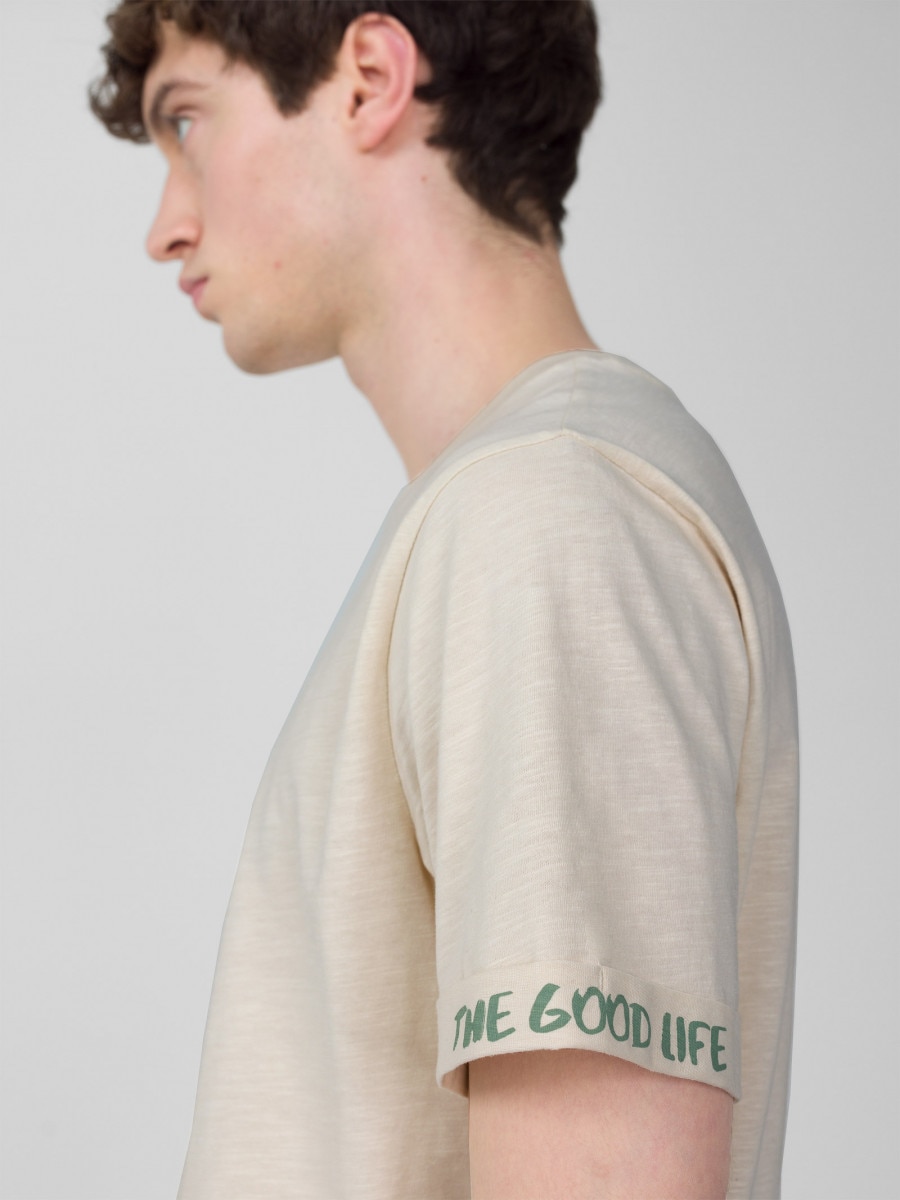 OUTHORN T-shirt z nadrukiem męski - kremowy Złamana biel 3