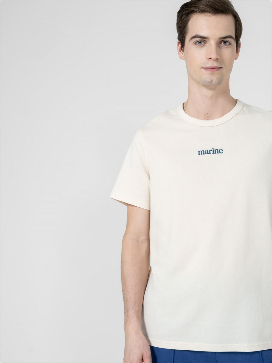 OUTHORN T-shirt z nadrukiem męski - kremowy Złamana biel