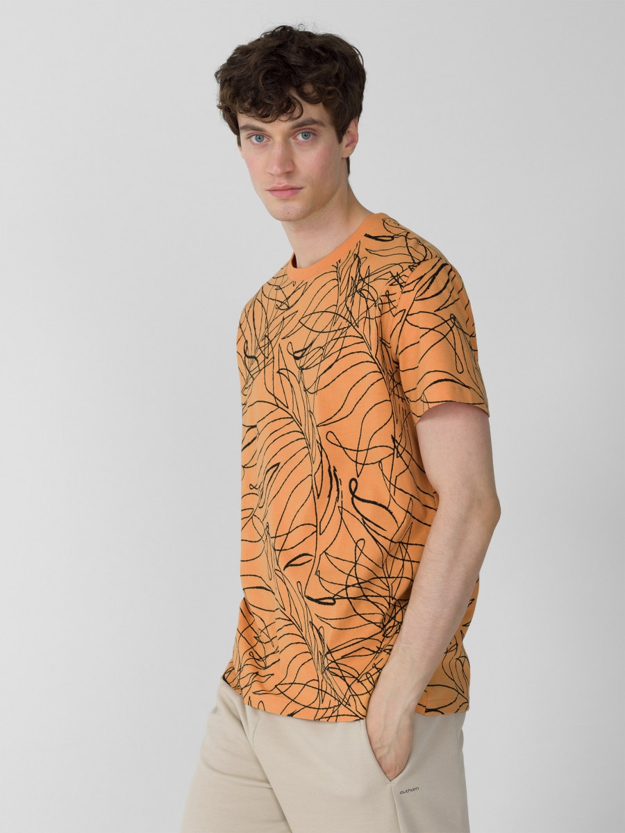 OUTHORN T-shirt z nadrukiem męski - łososiowy łososiowy