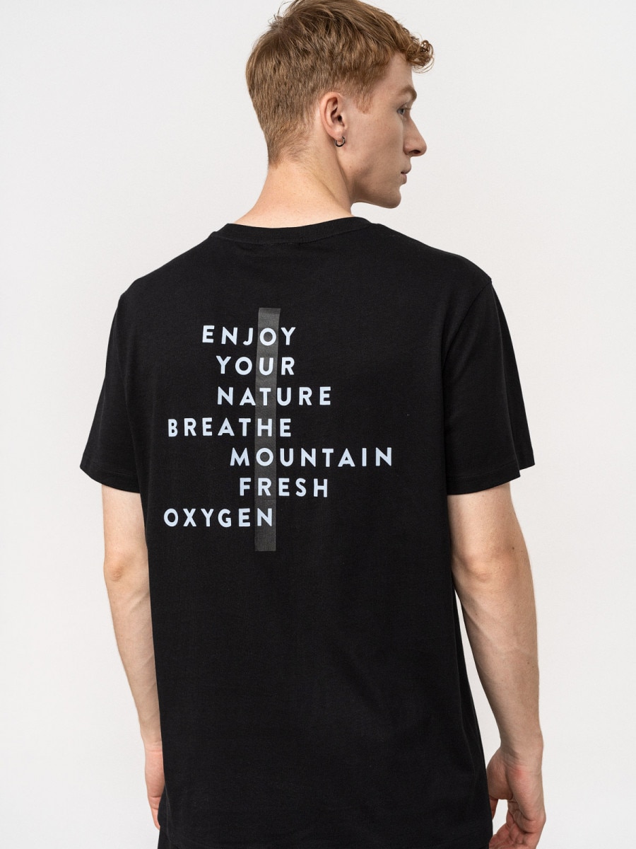 OUTHORN T-shirt z nadrukiem męski - czarny Głęboka czerń 2