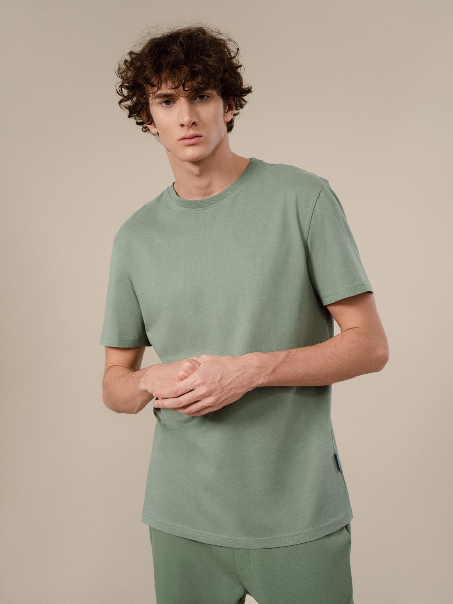 OUTHORN T-shirt z nadrukiem męski - zielony Ciemna zieleń
