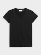 OUTHORN T-shirt gładki z dekoltem w serek damski - czarny Głęboka czerń 4