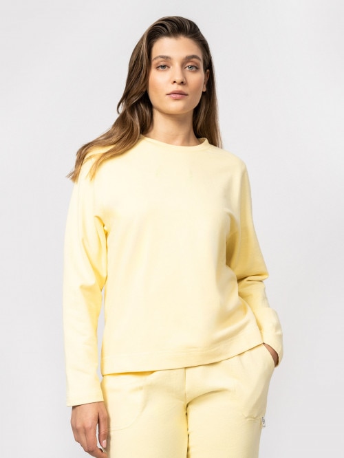 OUTHORN Bluza nierozpinana z nadrukiem damska  żółta Jasny żółty