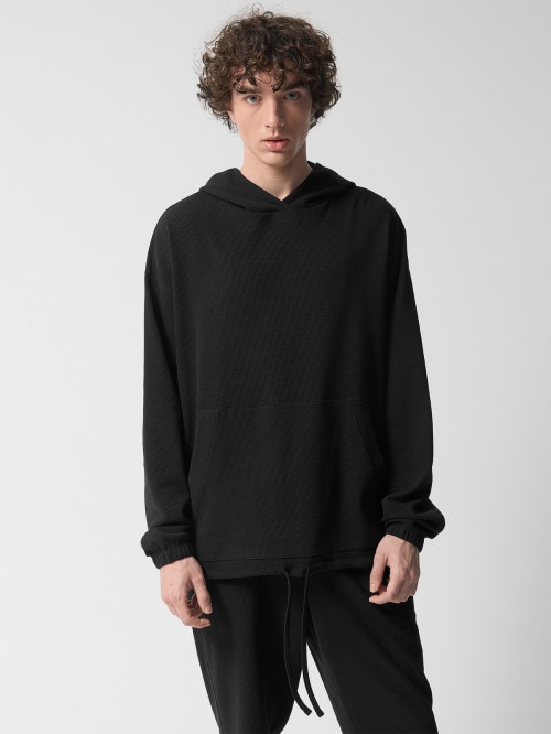 OUTHORN Men's oversize waffle hoodie deep black