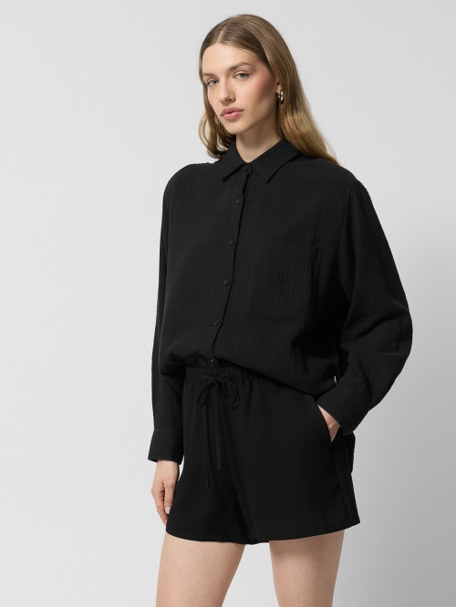 Koszula oversize z bawełnianego muślinu damska  czarna