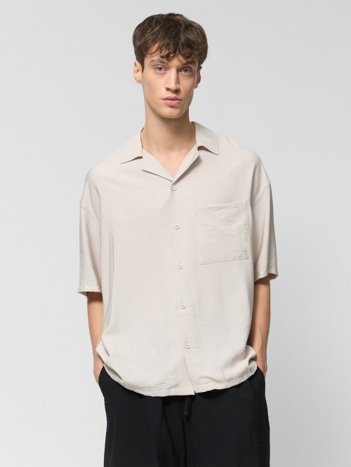 Koszula z krótkim rękawem z wiskozy męska  kremowa