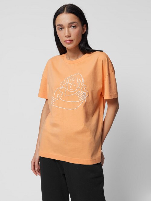 OUTHORN Tshirt z nadrukiem damski  pomarańczowy Pomarańcz