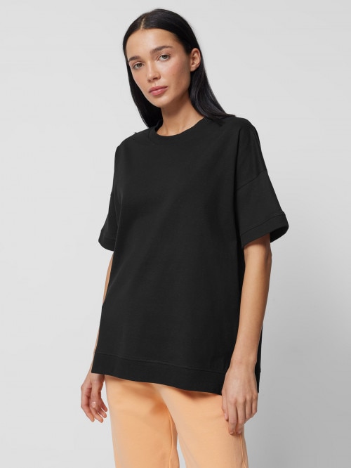 T-shirt oversize gładki damski - czarny