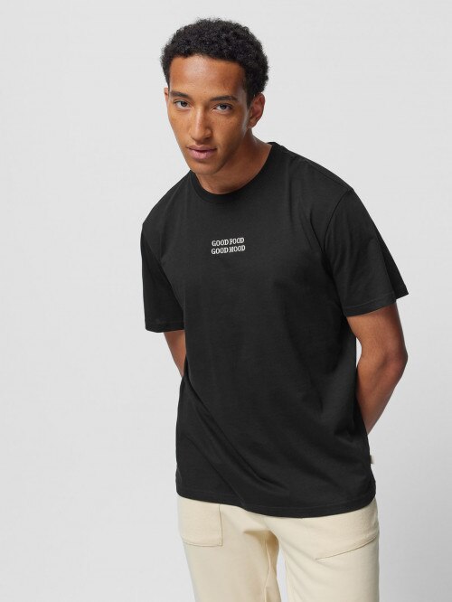 T-shirt z haftem męski - czarny
