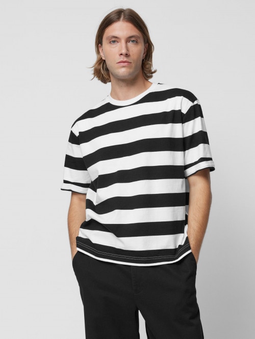T-shirt oversize w paski męski - czarno-biały
