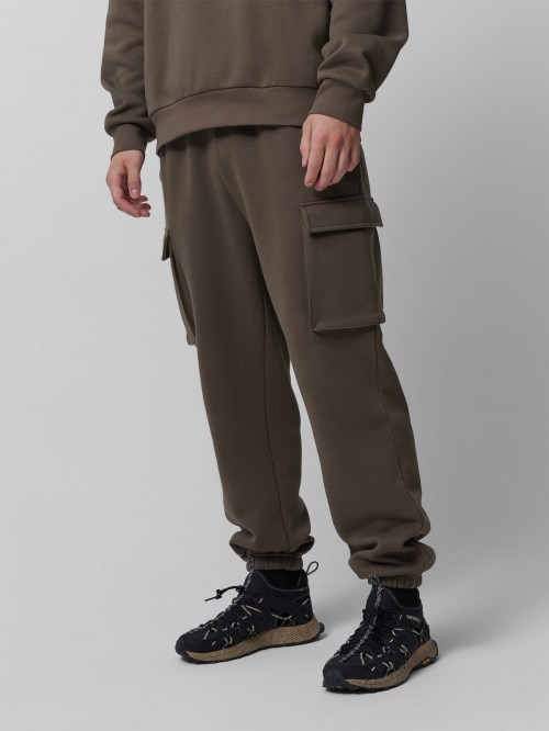 Spodnie dresowe joggery z kieszeniami cargo męskie - khaki