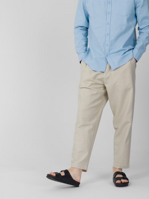 Spodnie tkaninowe z lnem męskie - beżowe