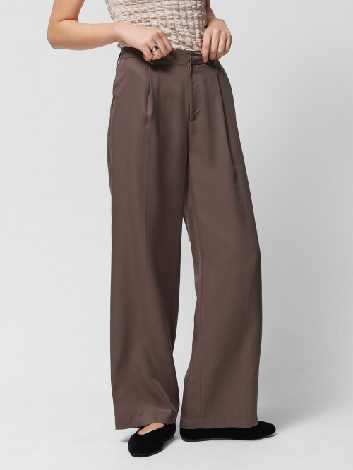 Spodnie tkaninowe z lyocellu damskie - brązowe