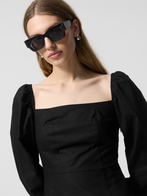 Sukienka mini z lnem  czarna